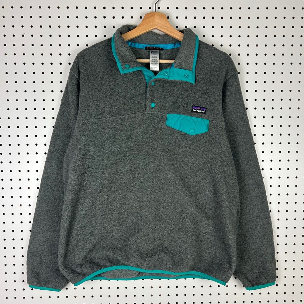 Patagonia Synchilla Snap-T Fleece Pullover Gray Teal Women Large 25455 Hiking